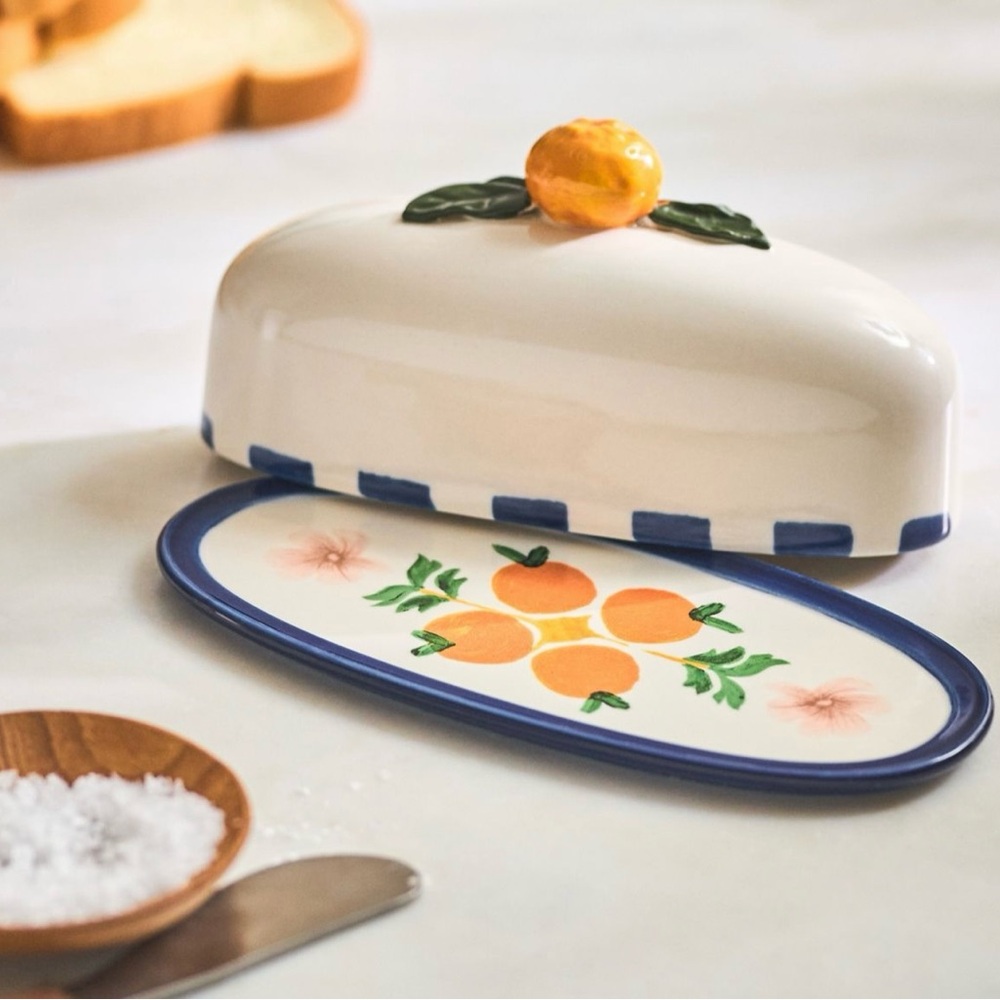 New! NWT Anthropologie Valencia Citrus Stoneware Butter Dish.